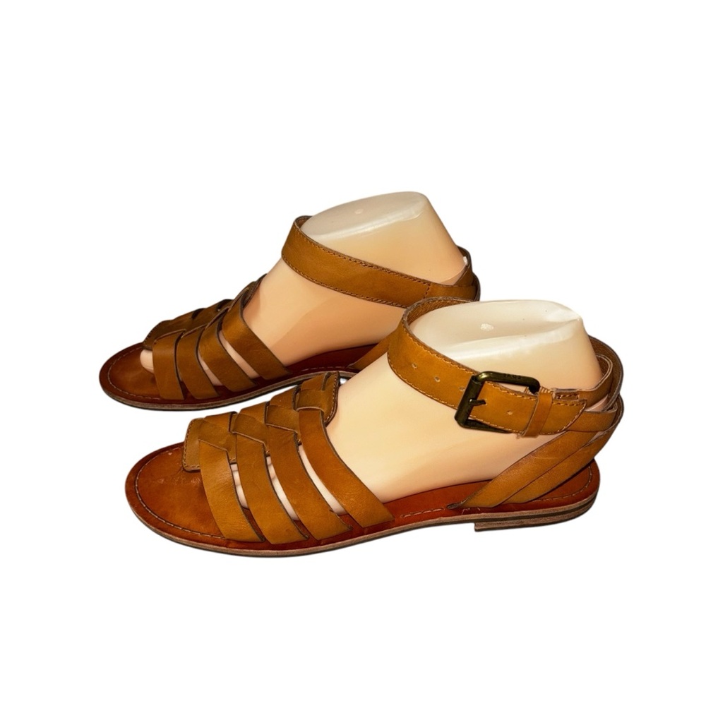 Frye Women's Size 9.5 Riley Huarache Woven Leather Sandal w. Ankle Strap Tan - Picture 4 of 9